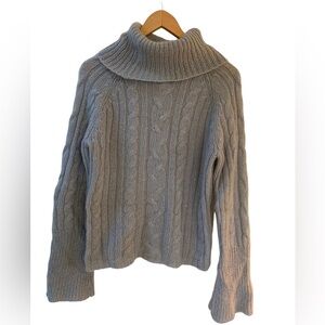 Garnet Hill Womens Light Gray Wool Mohair Blend Cable Knit Turtleneck Sweater M